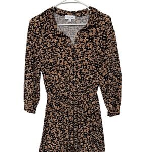 GILLI Abstract Print Button Front Silhouette Midi Dress Large Brown Black